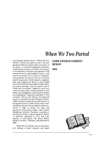 نقد شعر   When We Two Parted by George Gordon Byron