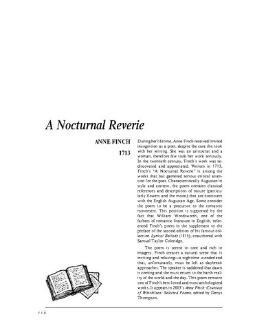 نقد شعر   A Nocturnal Reverie by Anne Finch