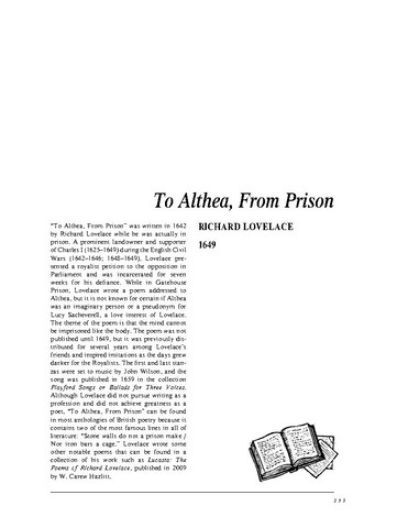 نقد شعر   To Althea, from Prison by Richard Lovelace