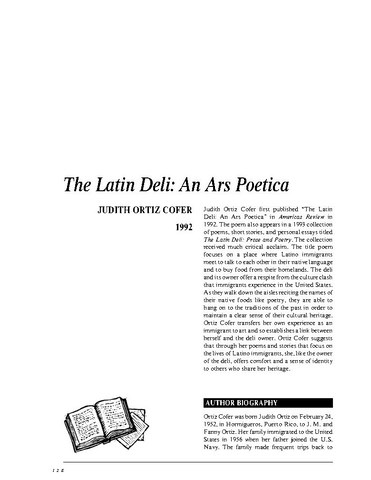 نقد شعر   The Latin Deli An Ars Poetica by Judith Ortiz Cofer
