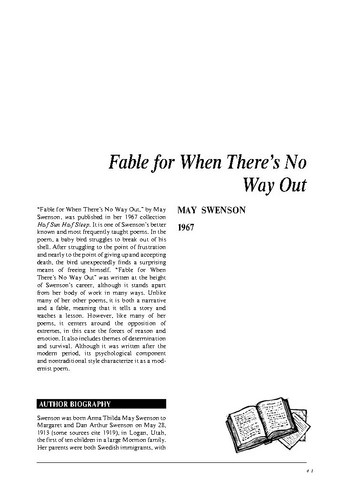 نقد شعر   Fable For When Theres No Way Out, by May Swenson