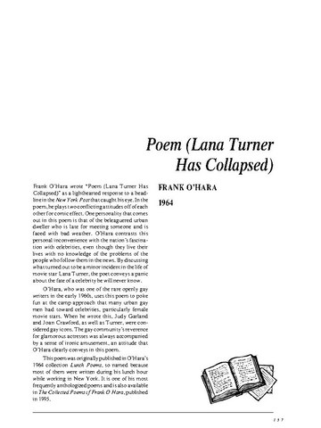 نقد شعر   Poem [Lana Turner has collapsed!] by Frank OHara