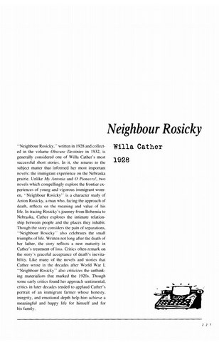 نقد داستان کوتاه   Neighbour Rosicky by Willa Cather