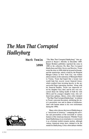 نقد داستان کوتاه   The Man That Corrupted Hadleyburg by Mark Twain