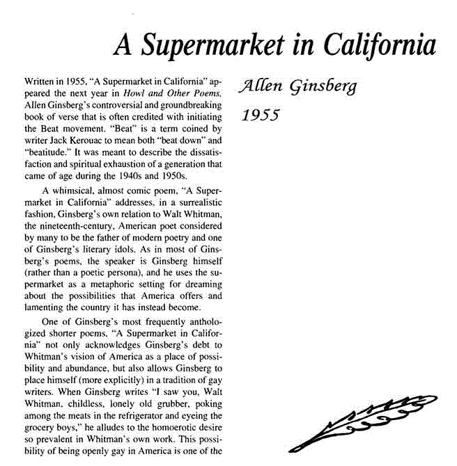 نقد شعر  A Supermarket in California by Allen Ginsberg