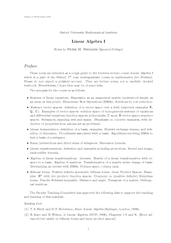 Linear Algebra I [Lecture notes]
