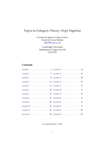 Topics in Category Theory: Hopf Algebras Lectures