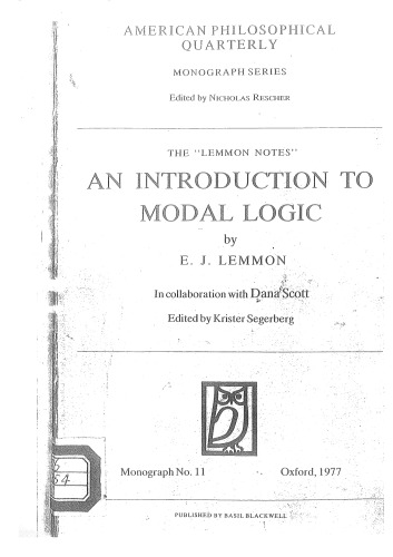 An Introduction to Modal Logic: the Lemmon Notes