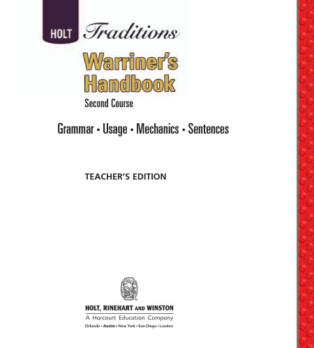 Warriners handbook: second course : grammar, usage, mechanics, sentences (Teachers edition)