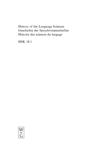 18.1. History of the Language Science; Geschichte Der Sprachwissenschaften; Histoire Des Sciences Du Langage (Handbücher zur Sprach- und Kommunikation