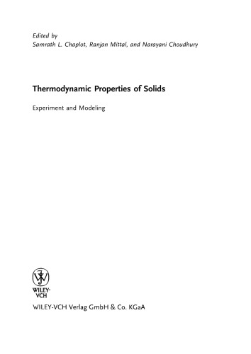 et al. Thermodynamic Properties of Solids: Experiment and Modeling