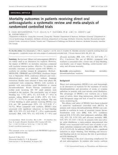 Mortality outcomes in patients receiving direct oral anticoagulants: a systematic review and meta-analysis of randomized controlled trials.