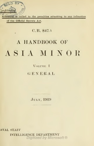 A Handbook of Asia Minor: Volume I. General: C.B. 847A