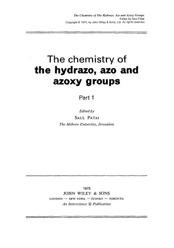 Hydrazo, Azo and Azoxy Groups: Part 1, Volume 1