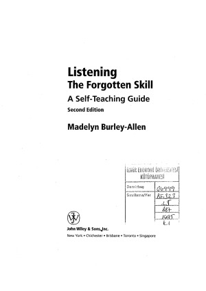 Listening  The Forgotten Skill  A Self-Teaching Guide