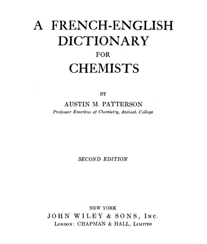 A French-English Dictionary For Chemists