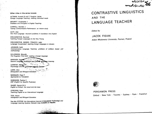 Contrastive Linguistics and the Language Teacher (Language Teaching Methodology Series)