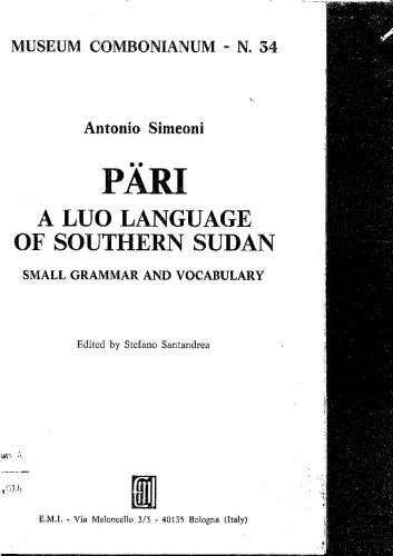 Päri A Luo Language of Southern Sudan small grammar and vocabulary