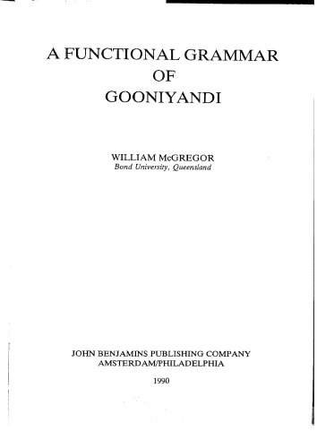 A Functional Grammar of Gooniyandi (Studies in Language Companion Series)