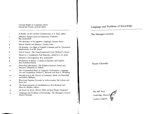 Language and Problems of Knowledge: The Managua Lectures (Current Studies in Linguistics)