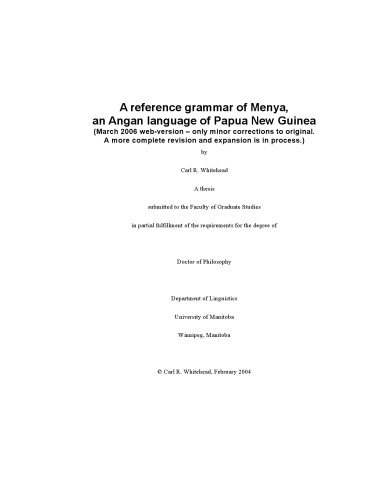 A reference grammar of Menya : an Angan language of Papua New Guinea