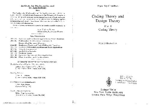 Coding Theory and Design Theory. Coding Theory