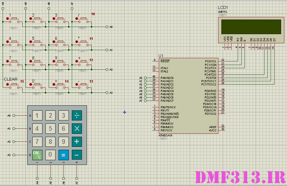 دانلود پروژه نمایش عدد از صفحه کلید(keypad) با atmega16 و کدپروژه در کدویژن برروی LCD