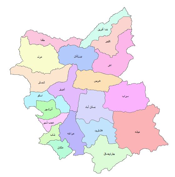 نقشه GIS استان آذربایجان شرقی