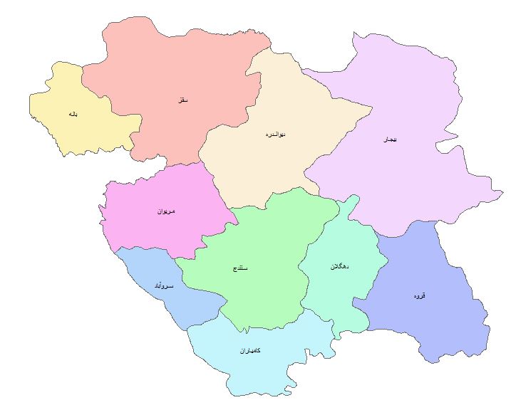 نقشه GIS استان کردستان