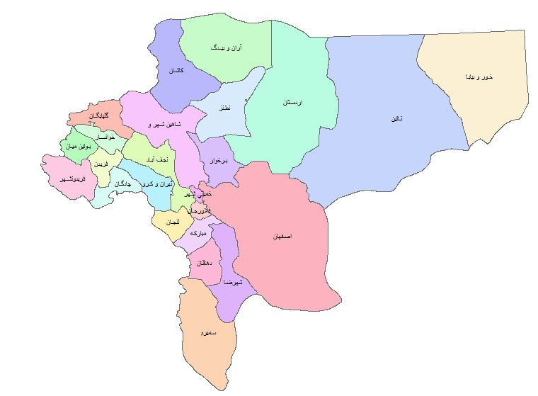 نقشه GIS شهرستان های استان اصفهان