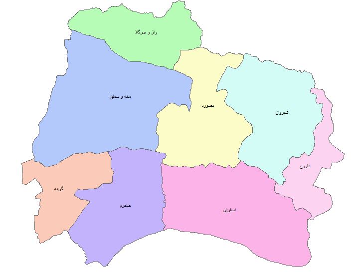 نقشه GIS شهرستان های استان خراسان شمالی
