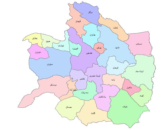 نقشه GIS شهرستان های استان خراسان رضوی