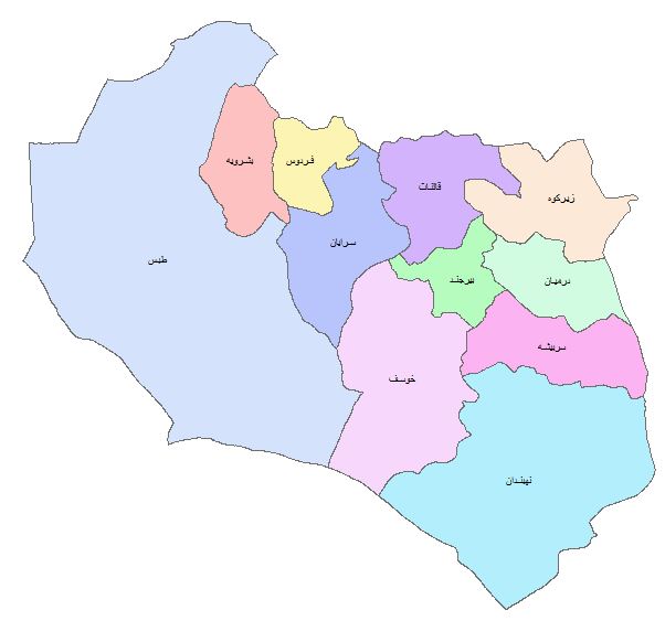 نقشه GIS شهرستان های استان خراسان جنوبی