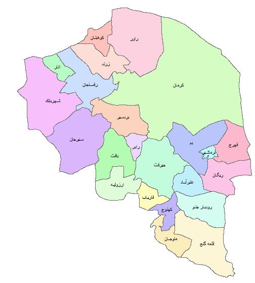 نقشه GIS شهرستان های استان کرمان