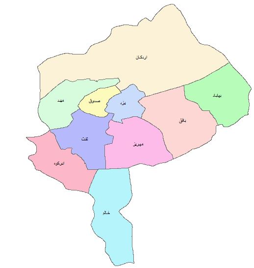 نقشه GIS شهرستان های استان یزد
