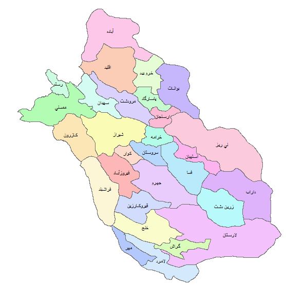 نقشه GIS شهرستان های استان فارس