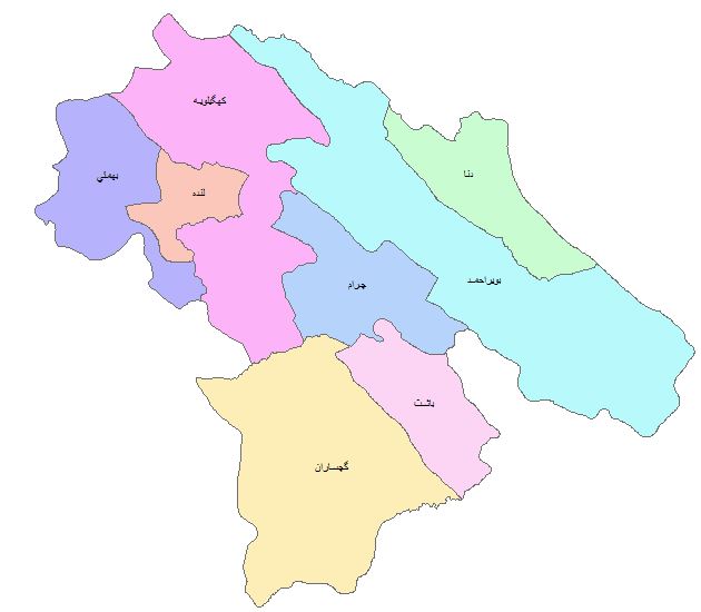 نقشه GIS شهرستان های استان کهکیلویه و بویراحمد