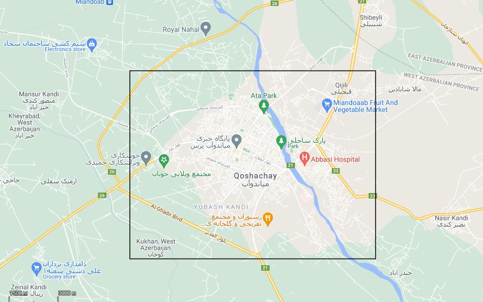 نقشه google map شهر میاندوآب(قوشاچای) جهت چاپ