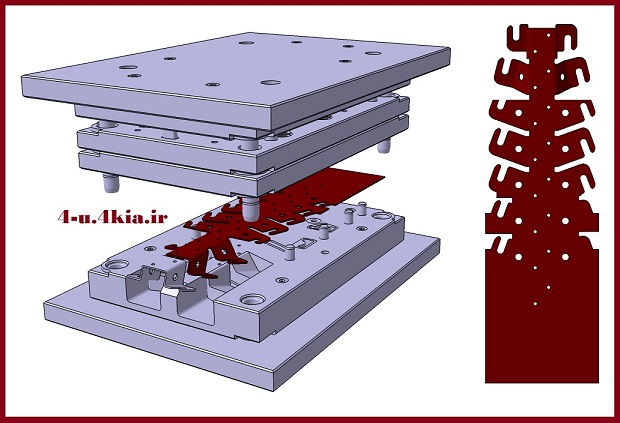 دانلود مدل سه بعدی قالب فلزی خمش و برش چند مرحله ای (progressive die) شماره 1