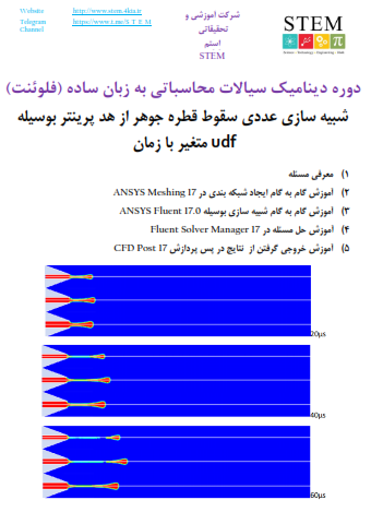 دوره دینامیک سیالات محاسباتی به زبان ساده (فلوئنت) شبیه سازی عددی سقوط قطره جوهر از هد پرینتر بوسیله udf متغیر با زمان