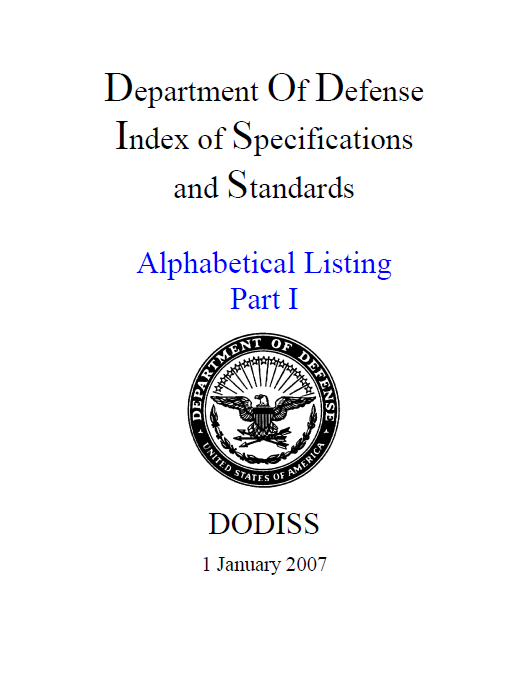 DoD Index of Specifications and Standards Alphabetical Listing