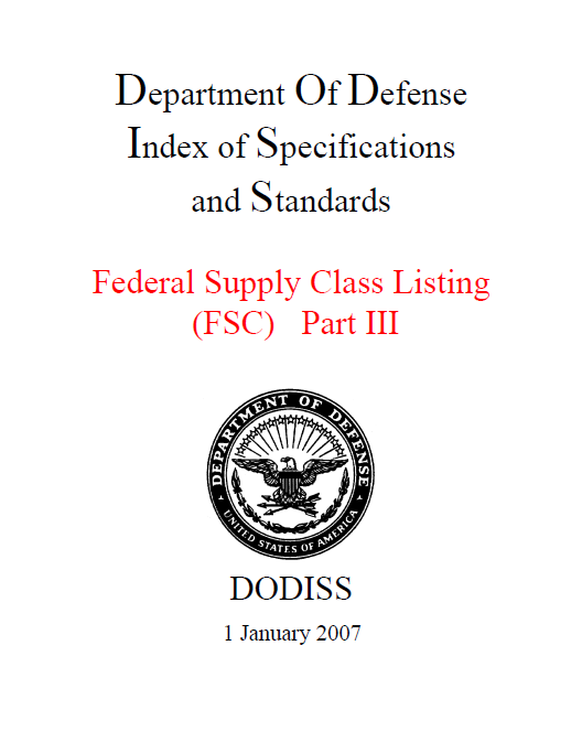 DoD Index of Specifications and Standards Federal Supply Class Listing FSC