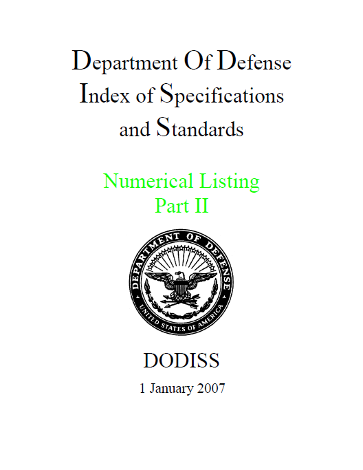 DoD Index of Specifications and Standards Numerical Listing