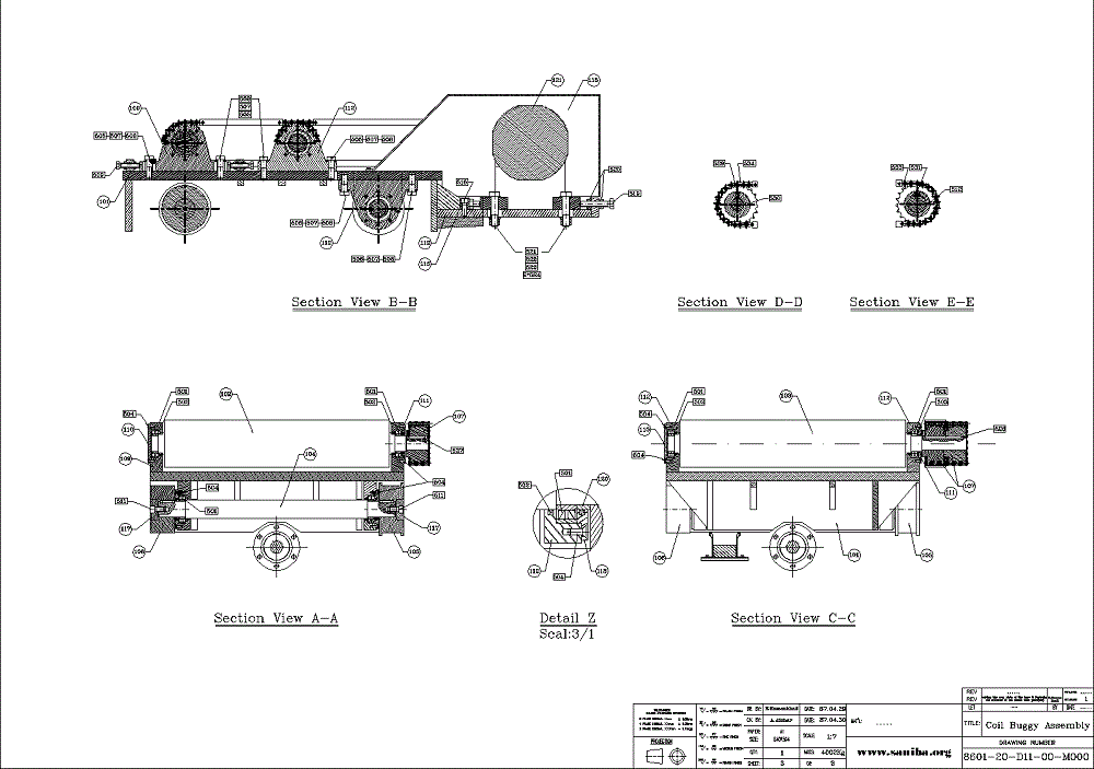 طراحی و نقشه کلی دستگاه حمل کویل فولادی Coil Buggy Assembly
