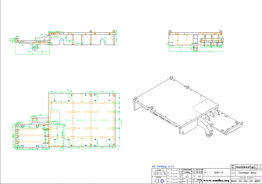 طراحی و نقشه  قسمت  Cariage Body  از دستگاه حمل کویل فولادی Coil Buggy