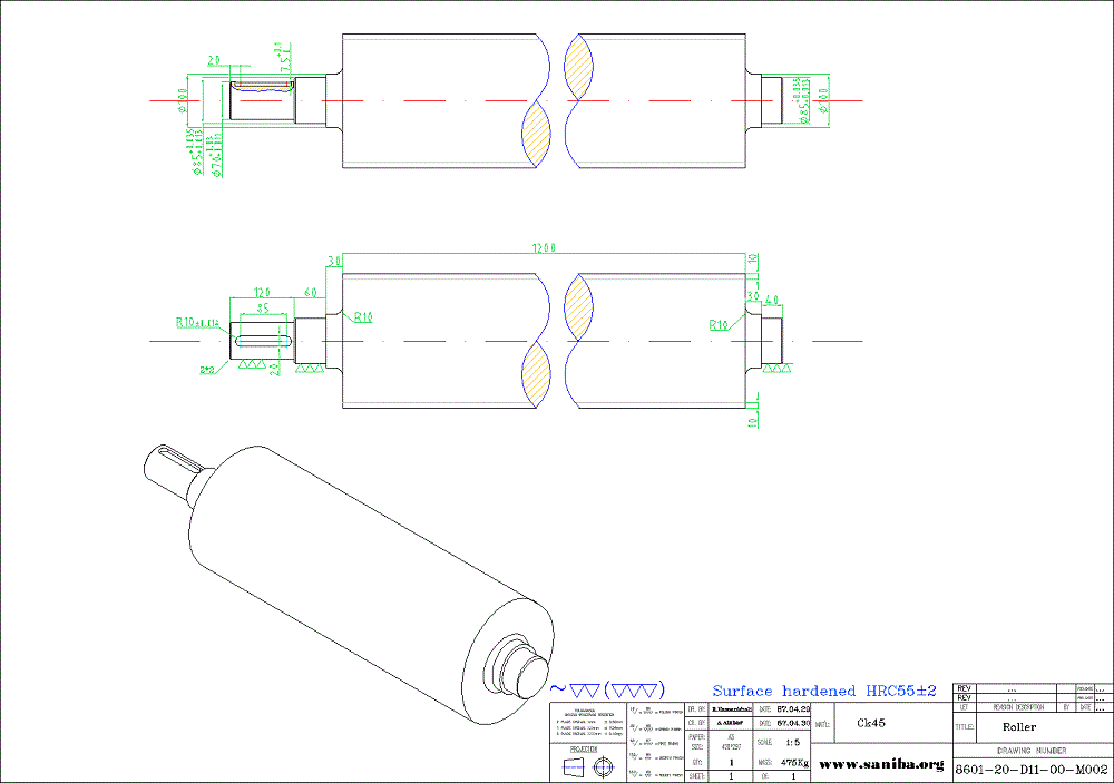 طراحی و نقشه قسمت  Roller از دستگاه حمل کویل فولادی Coil Buggy