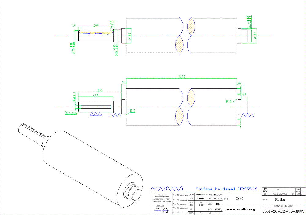 طراحی و نقشه  قسمت Roller از دستگاه حمل کویل فولادی Coil Buggy