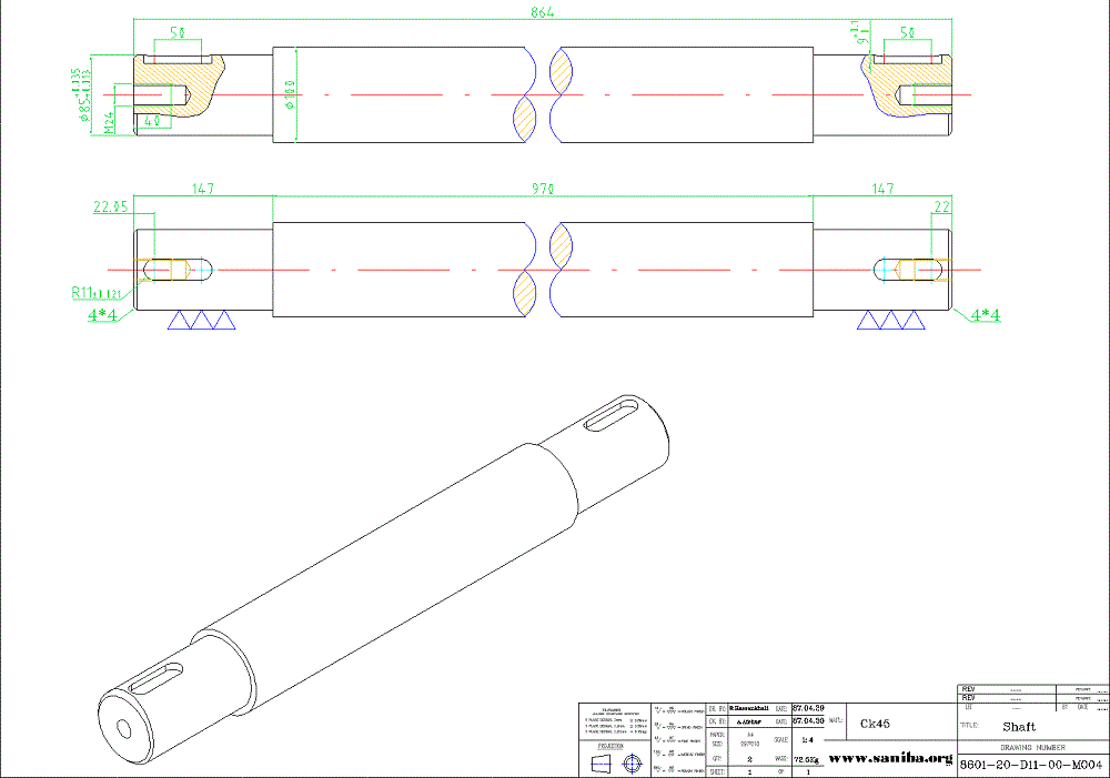 طراحی و نقشه قسمت Shaft از دستگاه حمل کویل فولادی Coil Buggy
