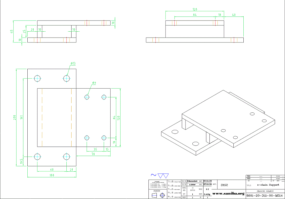 طراحی و نقشه  قسمت   E-Chain Support  از دستگاه حمل کویل فولادی Coil Buggy