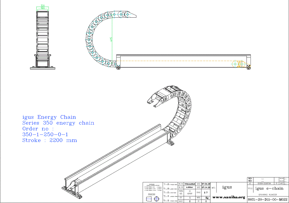 طراحی و نقشه  قسمت igus e-chain از دستگاه حمل کویل فولادی Coil Buggy
